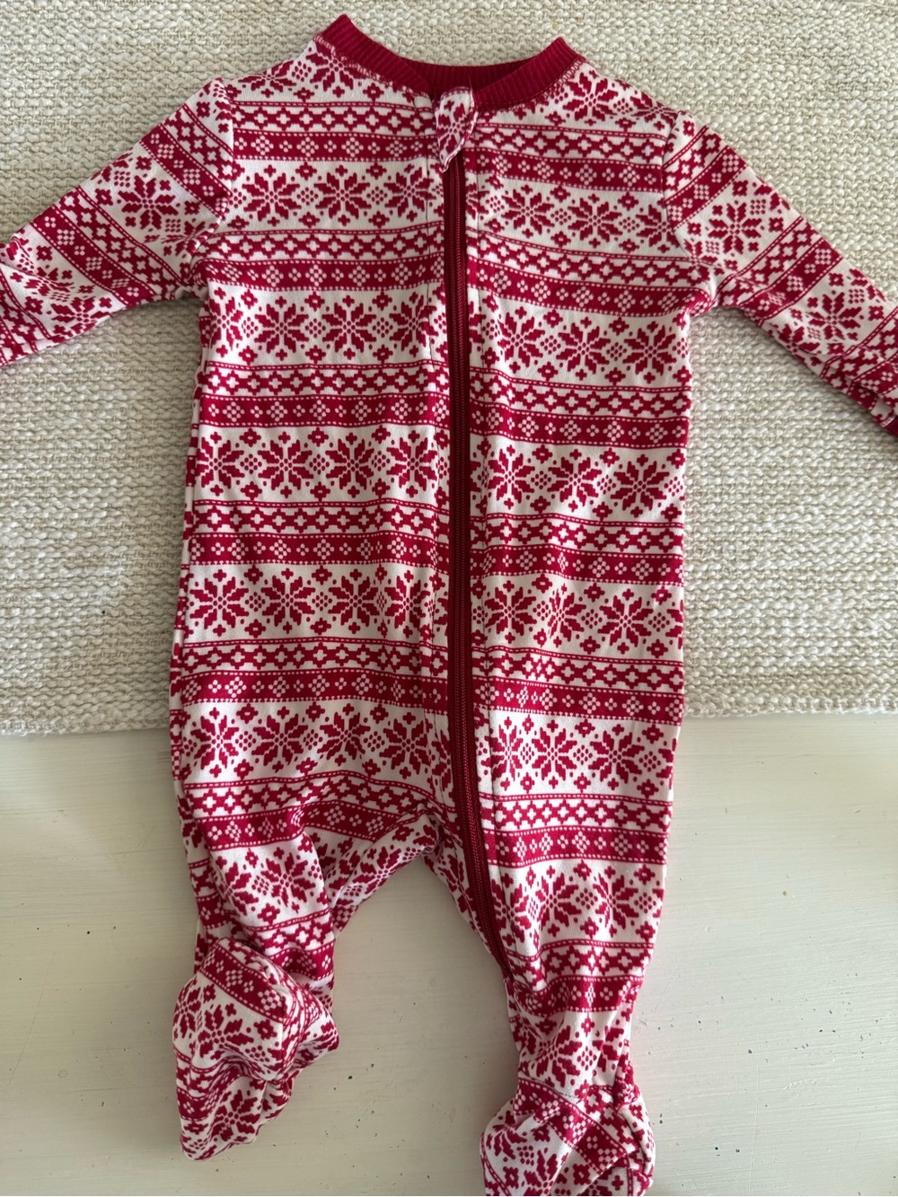 Red & White Fair Isle One-Piece Footed Pajamas